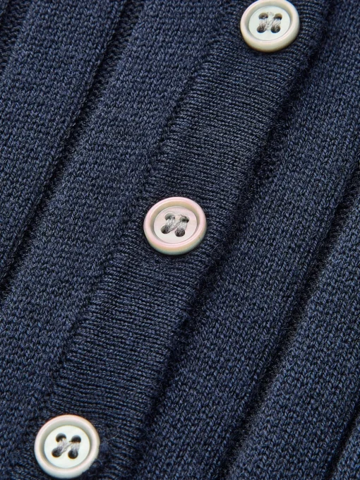 COMMENSE Knitwear|Tops^Round Neck Button Skinny Knit Top Navy