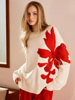 COMMENSE Sweater Tops|Sweaters & Cardigans^Round Neck Jacquard Sweater White