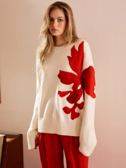 COMMENSE Sweater Tops|Sweaters & Cardigans^Round Neck Jacquard Sweater White