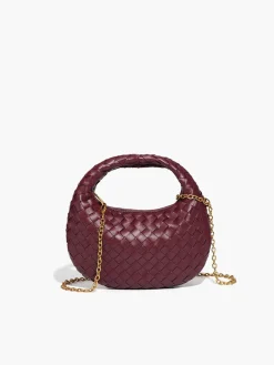 COMMENSE Bags|Accessories^Rounded Woven Zipper Handbag Burgundy