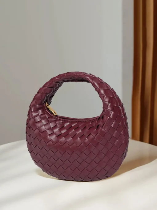 COMMENSE Bags|Accessories^Rounded Woven Zipper Handbag Burgundy