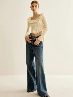 COMMENSE Sweater Tops|Sweaters & Cardigans^Ruffle Button Knit Top Off-White