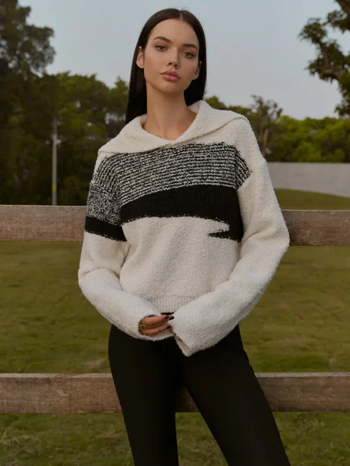 COMMENSE Knitwear|Tops^Sailor-Collar Color Block Short Sweater BlackandWhite
