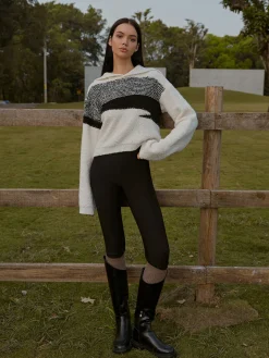 COMMENSE Knitwear|Tops^Sailor-Collar Color Block Short Sweater BlackandWhite