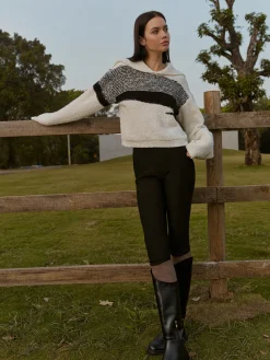 COMMENSE Knitwear|Tops^Sailor-Collar Color Block Short Sweater BlackandWhite