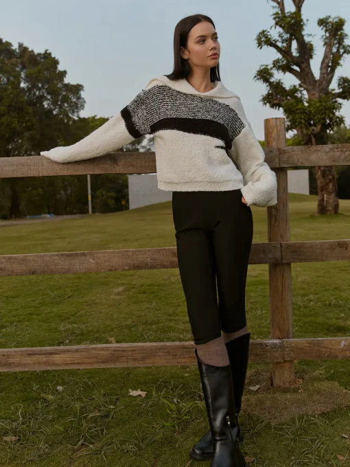 COMMENSE Knitwear|Tops^Sailor-Collar Color Block Short Sweater BlackandWhite