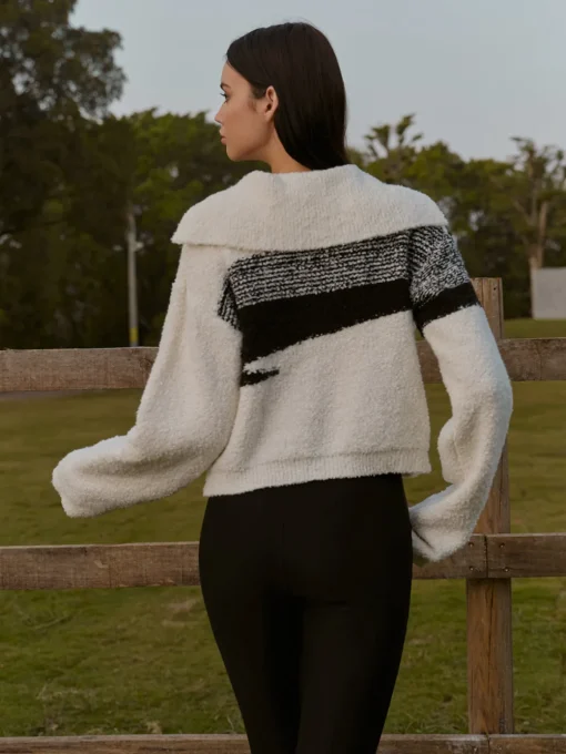 COMMENSE Knitwear|Tops^Sailor-Collar Color Block Short Sweater BlackandWhite