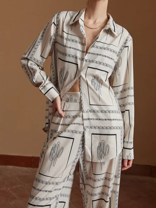 COMMENSE Pants Sets|Matching Sets^Satin Cactus Print Pants Set Beige