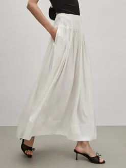 COMMENSE Skirts|Bottoms^Satin Pleated Zipper Skirt White