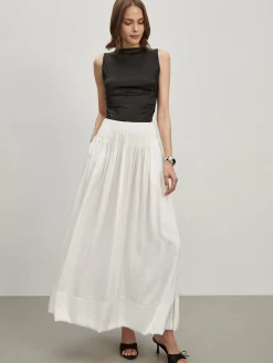 COMMENSE Skirts|Bottoms^Satin Pleated Zipper Skirt White