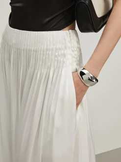 COMMENSE Skirts|Bottoms^Satin Pleated Zipper Skirt White