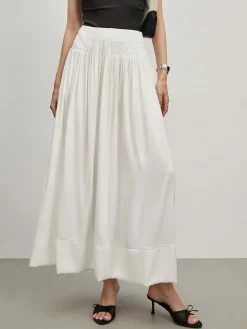 COMMENSE Skirts|Bottoms^Satin Pleated Zipper Skirt White