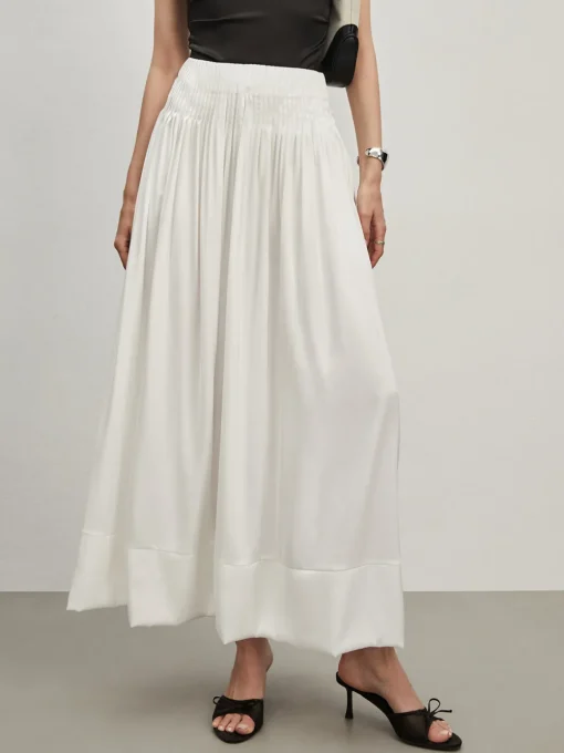 COMMENSE Skirts|Bottoms^Satin Pleated Zipper Skirt White