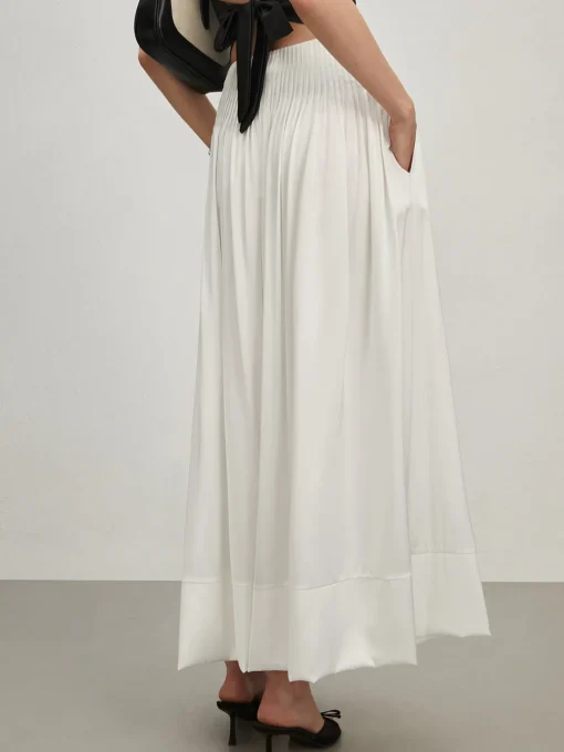 COMMENSE Skirts|Bottoms^Satin Pleated Zipper Skirt White