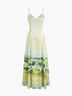 COMMENSE White Dresses|Casual Dresses^Satin Print V-Neck Cami Dress Beige