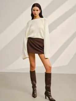 COMMENSE Knitwear|Tops^Satin-Bow Bell Sleeve Short Sweater Off-White