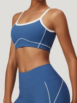 COMMENSE Activewear^Seamless Contrast Binding Sports Bra Blue