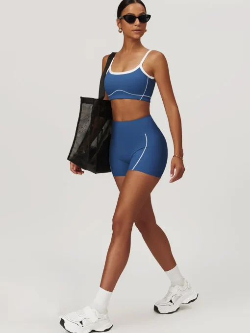 COMMENSE Activewear^Seamless Contrast Binding Sports Bra Blue
