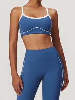 COMMENSE Activewear^Seamless Contrast Binding Sports Bra Blue