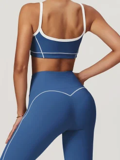 COMMENSE Activewear^Seamless Contrast Binding Sports Bra Blue