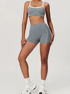 COMMENSE Activewear^Seamless Contrast Binding Sports Bra Blue