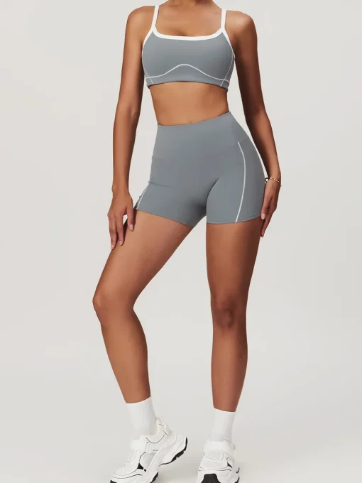 COMMENSE Activewear^Seamless Contrast Binding Sports Bra Blue
