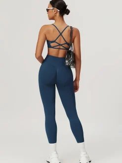 COMMENSE Activewear^Seamless Cross Back Sports Bra Navy