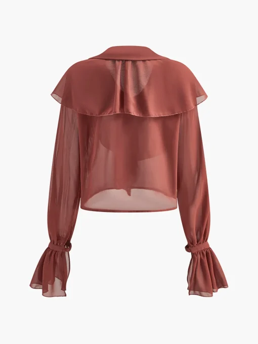 COMMENSE Blouses & Shirts|Tops^Semi-Sheer Chiffon Ruffle Shirt Red