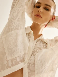 COMMENSE Blouses & Shirts|Tops^Semi-Sheer Jacquard Polo Shirt White