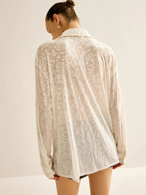 COMMENSE Blouses & Shirts|Tops^Semi-Sheer Jacquard Polo Shirt White