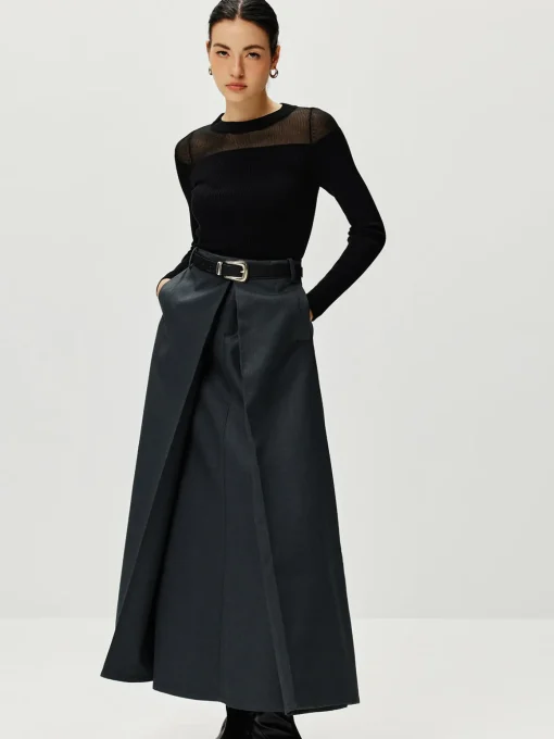 COMMENSE Sweater Tops|Sweaters & Cardigans^Semi-Sheer Panel Sweater Black