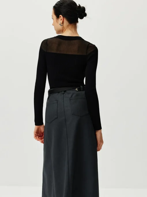 COMMENSE Sweater Tops|Sweaters & Cardigans^Semi-Sheer Panel Sweater Black