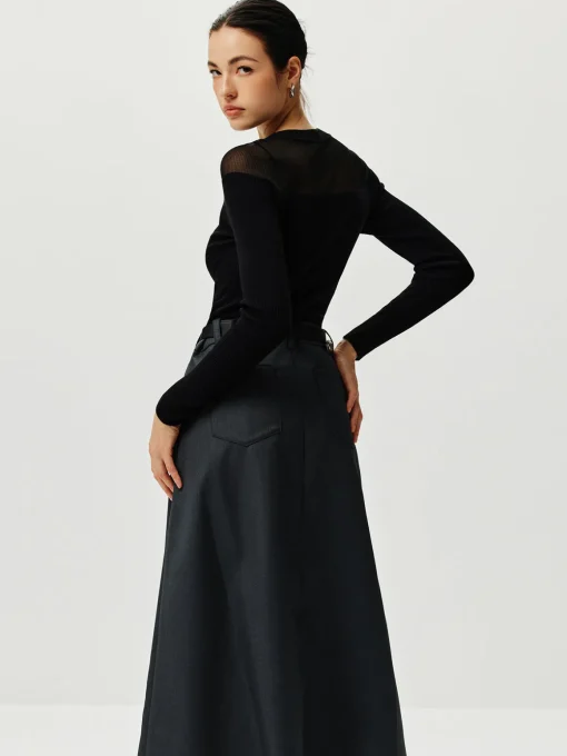 COMMENSE Sweater Tops|Sweaters & Cardigans^Semi-Sheer Panel Sweater Black