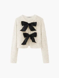 COMMENSE Blouses & Shirts|Tops^Sequined Velvet Bowknot Decor Blouse Beige