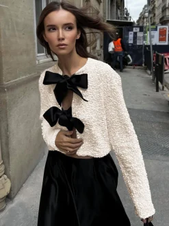 COMMENSE Blouses & Shirts|Tops^Sequined Velvet Bowknot Decor Blouse Beige