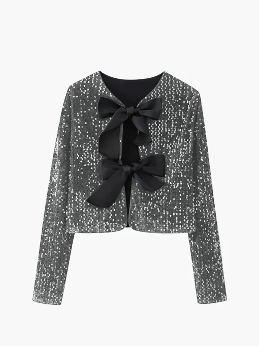 COMMENSE Blouses & Shirts|Tops^Sequined Velvet Bowknot Decor Blouse Beige