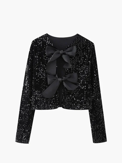 COMMENSE Blouses & Shirts|Tops^Sequined Velvet Bowknot Decor Blouse Beige