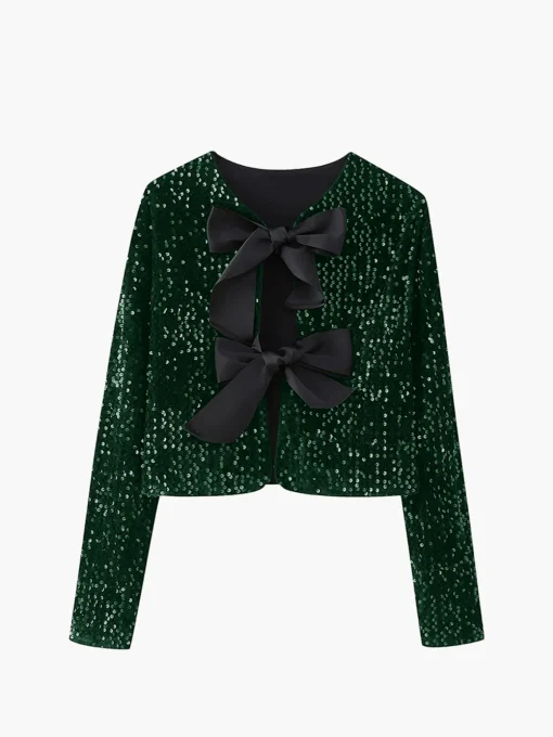 COMMENSE Blouses & Shirts|Tops^Sequined Velvet Bowknot Decor Blouse Beige