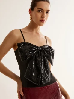 COMMENSE Tank Tops & Camis|Tops^Sequins Bow Cami Top Black