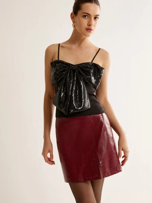COMMENSE Tank Tops & Camis|Tops^Sequins Bow Cami Top Black