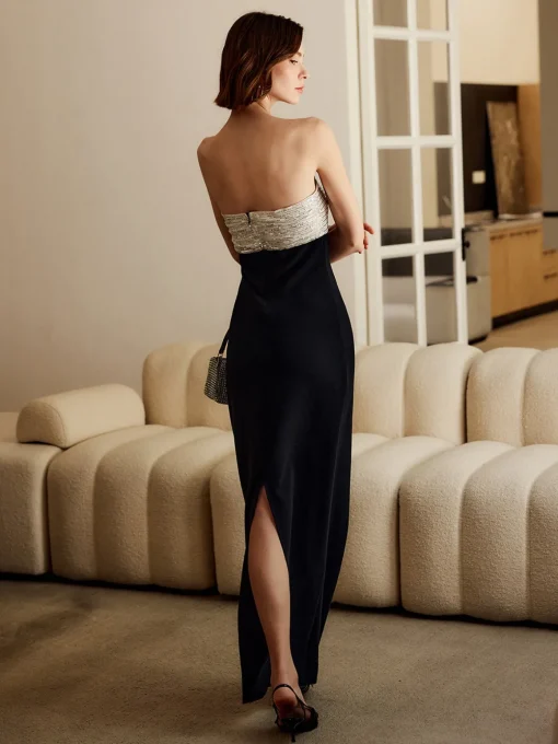 COMMENSE Black Dresses|Cocktail & Party Dresses^Sequins Color Block Tube Long Dress Black