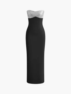 COMMENSE Black Dresses|Cocktail & Party Dresses^Sequins Color Block Tube Long Dress Black