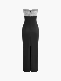 COMMENSE Black Dresses|Cocktail & Party Dresses^Sequins Color Block Tube Long Dress Black