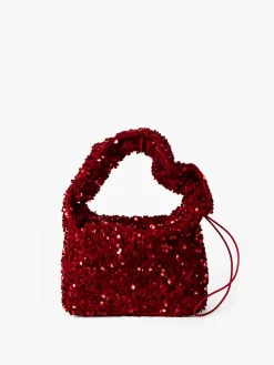 COMMENSE Bags|Accessories^Sequins Drawstring Velvet Armpit Bag Burgundy