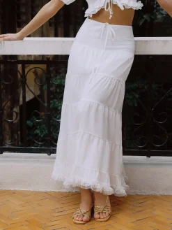 COMMENSE Skirts^Serendipity Bow Detail Maxi Skirt White