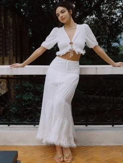 COMMENSE Skirts^Serendipity Bow Detail Maxi Skirt White