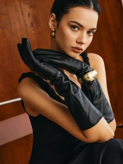 COMMENSE Accessories^Sheepskin Fleece Lined Long Gloves Black