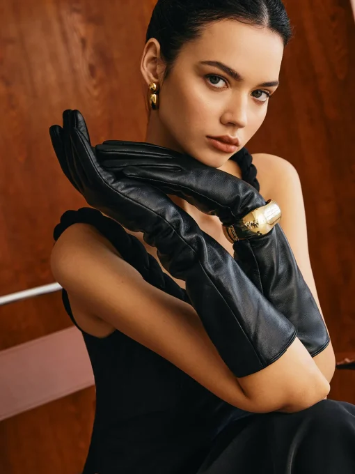 COMMENSE Accessories^Sheepskin Fleece Lined Long Gloves Black