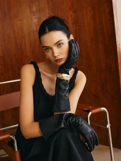 COMMENSE Accessories^Sheepskin Fleece Lined Long Gloves Black