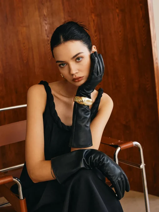 COMMENSE Accessories^Sheepskin Fleece Lined Long Gloves Black